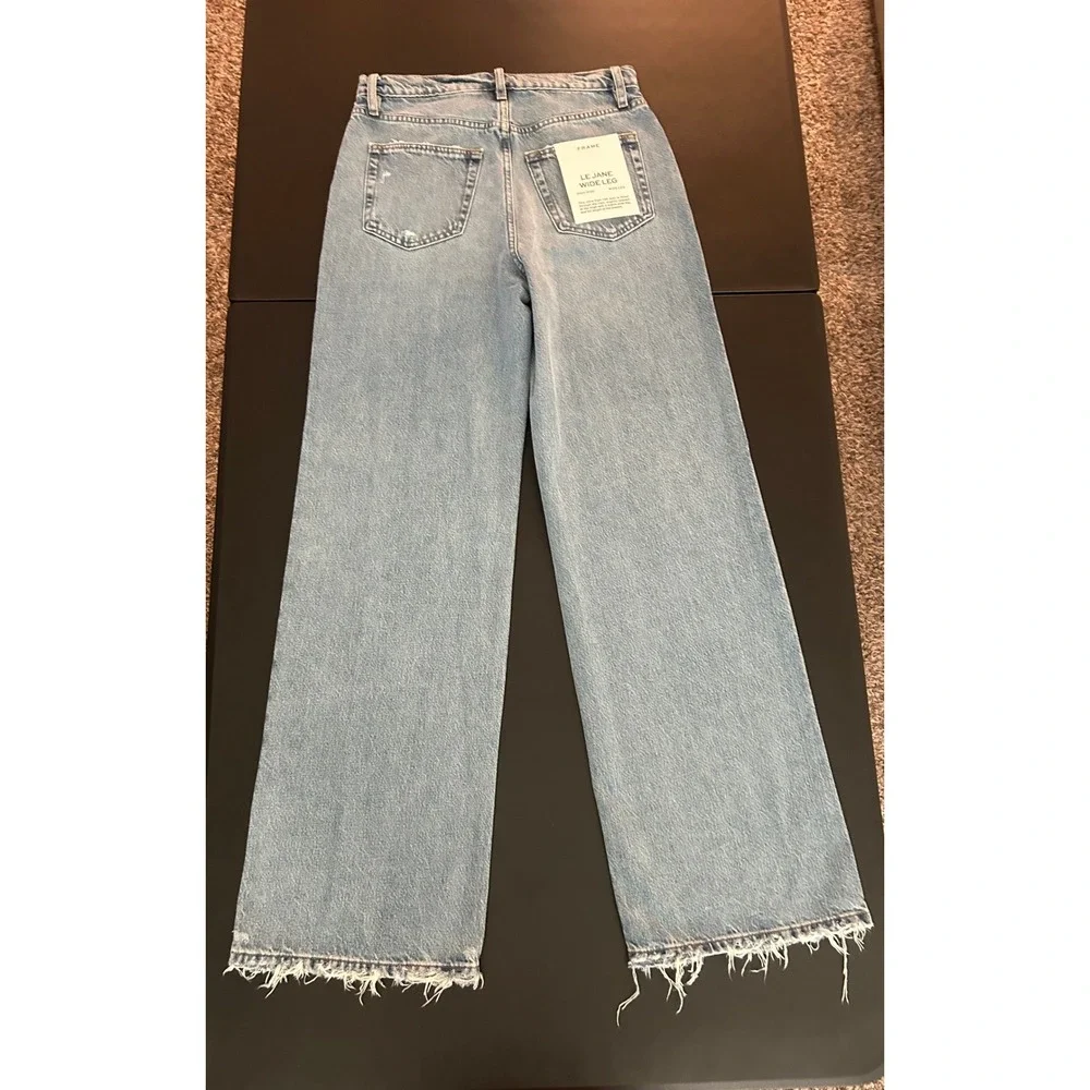 FRAME Le Jane Wide Leg High Rise Jeans Light Wash Raw Hem Size 27 NEW 1401